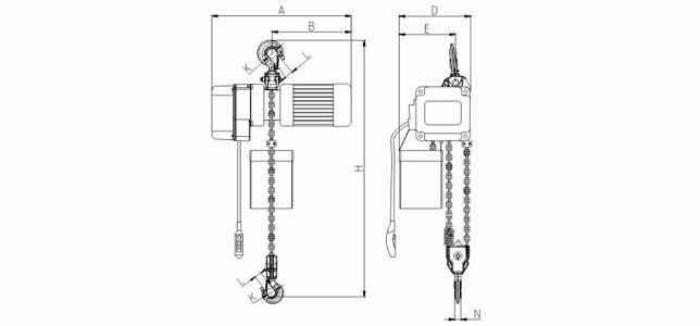 環(huán)鏈電動葫蘆，3噸環(huán)鏈電動葫蘆尺寸圖